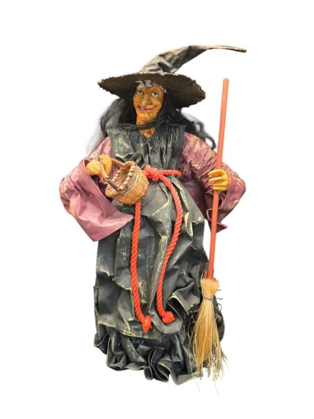 Vintage Paper Mache Witch Halloween Figurine or Tree Topper Seasonal Fall Decor